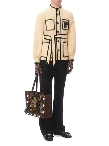 Valentino Garavani Men's Silk and Jute Canvas Jacket with VG Embroidery - Butter | Thumbnail 2 Valentino Garavani Men's Silk and Jute Canvas Jacket with VG Embroidery - Butter | Thumbnail 2