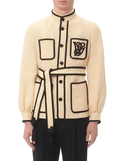 Valentino Garavani Men's Silk and Jute Canvas Jacket with VG Embroidery - Butter | Thumbnail 3 Valentino Garavani Men's Silk and Jute Canvas Jacket with VG Embroidery - Butter | Thumbnail 3