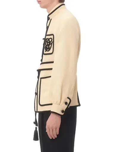 Valentino Garavani Men's Silk and Jute Canvas Jacket with VG Embroidery - Butter | Thumbnail 4 Valentino Garavani Men's Silk and Jute Canvas Jacket with VG Embroidery - Butter | Thumbnail 4