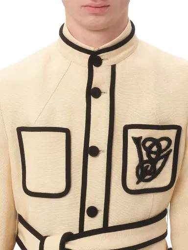 Valentino Garavani Men's Silk and Jute Canvas Jacket with VG Embroidery - Butter | Thumbnail 7 Valentino Garavani Men's Silk and Jute Canvas Jacket with VG Embroidery - Butter | Thumbnail 7