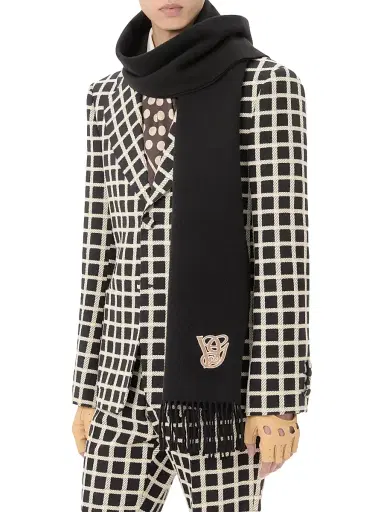 Valentino Garavani Men's Embroidered Wool and Cashmere Scarf - Black | Thumbnail 2 Valentino Garavani Men's Embroidered Wool and Cashmere Scarf - Black | Thumbnail 2