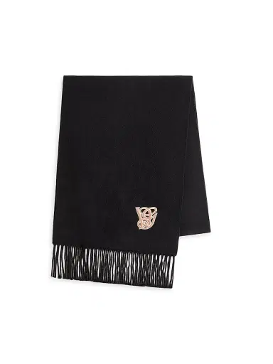 Valentino Garavani Men's Embroidered Wool and Cashmere Scarf - Black | Thumbnail 1 Valentino Garavani Men's Embroidered Wool and Cashmere Scarf - Black | Thumbnail 1