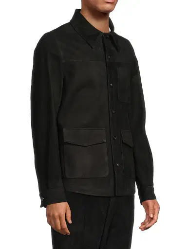 Isaia Men's Suede Button-Front Overshirt | Thumbnail 4 Isaia Men's Suede Button-Front Overshirt | Thumbnail 4