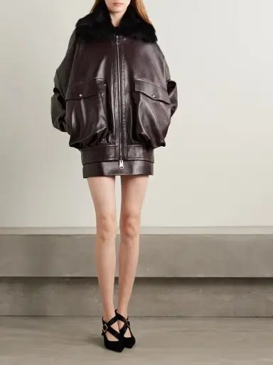Khaite Daemon Oversized Shearling-trimmed Leather Jacket | Thumbnail 2 Khaite Daemon Oversized Shearling-trimmed Leather Jacket | Thumbnail 2