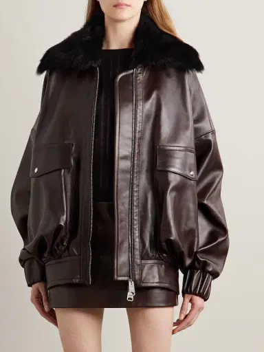 Khaite Daemon Oversized Shearling-trimmed Leather Jacket | Thumbnail 3 Khaite Daemon Oversized Shearling-trimmed Leather Jacket | Thumbnail 3