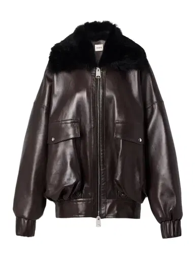 Khaite Daemon Oversized Shearling-trimmed Leather Jacket | Thumbnail 1 Khaite Daemon Oversized Shearling-trimmed Leather Jacket | Thumbnail 1