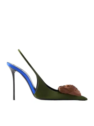 Saint Laurent Amalia Appliquéd Satin Slingback Sandals | Thumbnail 1 Saint Laurent Amalia Appliquéd Satin Slingback Sandals | Thumbnail 1