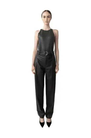 LAPOINTE Stretch Faux Leather Belted Tapered Trouser | Thumbnail 1 LAPOINTE Stretch Faux Leather Belted Tapered Trouser | Thumbnail 1
