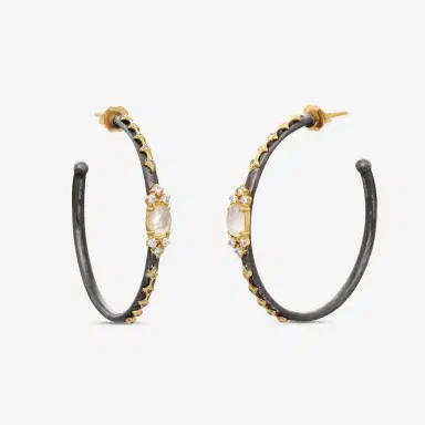 Armenta Armenta Old World 18K Yellow Gold & Grey Sterling Silver Diamond, Mother of Pearl & White Quartz Hoop Earrings by The Solist | Thumbnail 2 Armenta Armenta Old World 18K Yellow Gold & Grey Sterling Silver Diamond, Mother of Pearl & White Quartz Hoop Earrings by The Solist | Thumbnail 2