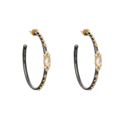 Armenta Armenta Old World 18K Yellow Gold & Grey Sterling Silver Diamond, Mother of Pearl & White Quartz Hoop Earrings by The Solist | Thumbnail 1 Armenta Armenta Old World 18K Yellow Gold & Grey Sterling Silver Diamond, Mother of Pearl & White Quartz Hoop Earrings by The Solist | Thumbnail 1