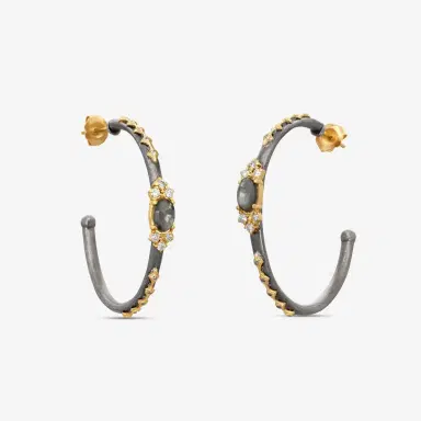 Armenta Armenta Old World 18K Yellow Gold & Grey Sterling Silver Multistone Hoop Earrings by The Solist | Thumbnail 2 Armenta Armenta Old World 18K Yellow Gold & Grey Sterling Silver Multistone Hoop Earrings by The Solist | Thumbnail 2