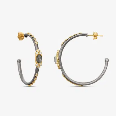 Armenta Armenta Old World 18K Yellow Gold & Grey Sterling Silver Multistone Hoop Earrings by The Solist | Thumbnail 3 Armenta Armenta Old World 18K Yellow Gold & Grey Sterling Silver Multistone Hoop Earrings by The Solist | Thumbnail 3