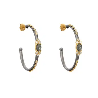 Armenta Armenta Old World 18K Yellow Gold & Grey Sterling Silver Multistone Hoop Earrings by The Solist | Thumbnail 1 Armenta Armenta Old World 18K Yellow Gold & Grey Sterling Silver Multistone Hoop Earrings by The Solist | Thumbnail 1