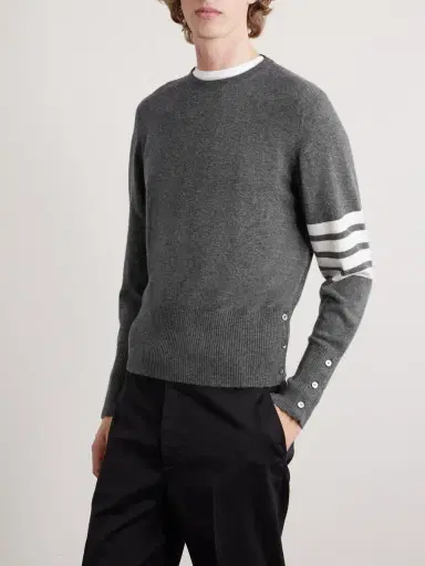 Thom Browne Slim-Fit Striped Grosgrain-Trimmed Cashmere Sweater - Men | Thumbnail 3 Thom Browne Slim-Fit Striped Grosgrain-Trimmed Cashmere Sweater - Men | Thumbnail 3