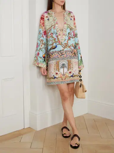 Camilla Crystal-embellished Printed Linen Kaftan | Thumbnail 2 Camilla Crystal-embellished Printed Linen Kaftan | Thumbnail 2