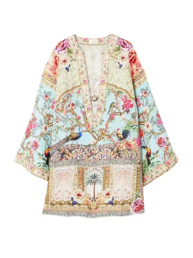 Camilla Crystal-embellished Printed Linen Kaftan | Thumbnail 1 Camilla Crystal-embellished Printed Linen Kaftan | Thumbnail 1