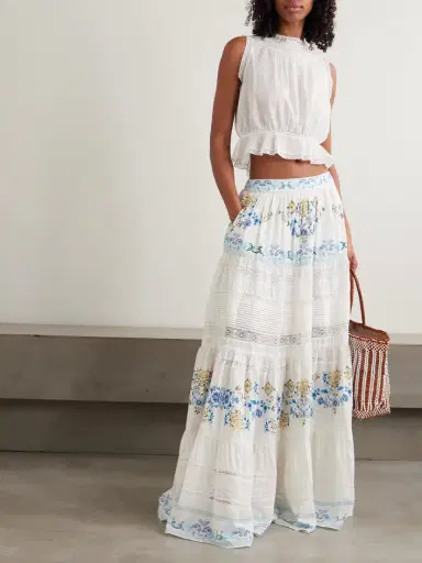 Camilla My Homespun Heart Lace-trimmed Embroidered Printed Tiered Cotton And Silk-blend Maxi Skirt | Thumbnail 2 Camilla My Homespun Heart Lace-trimmed Embroidered Printed Tiered Cotton And Silk-blend Maxi Skirt | Thumbnail 2