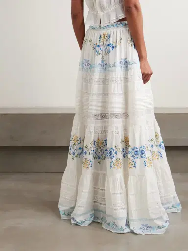 Camilla My Homespun Heart Lace-trimmed Embroidered Printed Tiered Cotton And Silk-blend Maxi Skirt | Thumbnail 3 Camilla My Homespun Heart Lace-trimmed Embroidered Printed Tiered Cotton And Silk-blend Maxi Skirt | Thumbnail 3