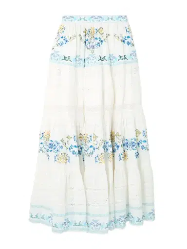 Camilla My Homespun Heart Lace-trimmed Embroidered Printed Tiered Cotton And Silk-blend Maxi Skirt | Thumbnail 1 Camilla My Homespun Heart Lace-trimmed Embroidered Printed Tiered Cotton And Silk-blend Maxi Skirt | Thumbnail 1