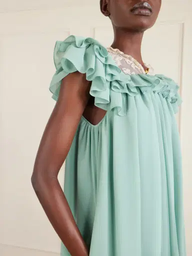 Chloé Ruffled Lace-trimmed Silk Georgette Mini Dress | Thumbnail 5 Chloé Ruffled Lace-trimmed Silk Georgette Mini Dress | Thumbnail 5