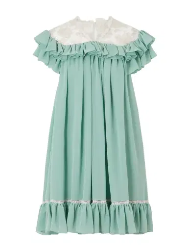 Chloé Ruffled Lace-trimmed Silk Georgette Mini Dress | Thumbnail 1 Chloé Ruffled Lace-trimmed Silk Georgette Mini Dress | Thumbnail 1