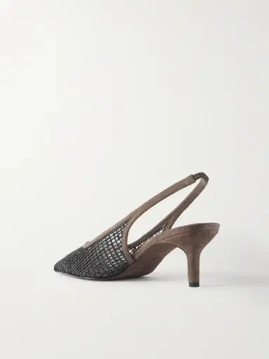 Brunello Cucinelli 55 Embellished Suede-trimmed Mesh Slingback Pumps | Thumbnail 3 Brunello Cucinelli 55 Embellished Suede-trimmed Mesh Slingback Pumps | Thumbnail 3