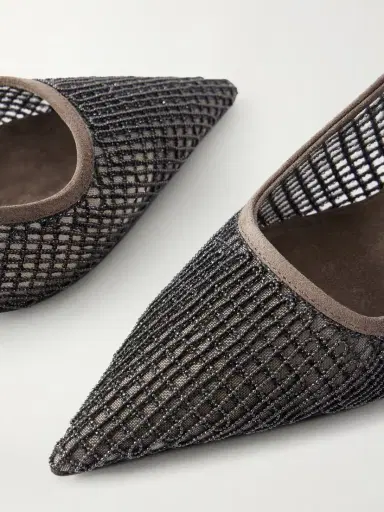 Brunello Cucinelli 55 Embellished Suede-trimmed Mesh Slingback Pumps | Thumbnail 5 Brunello Cucinelli 55 Embellished Suede-trimmed Mesh Slingback Pumps | Thumbnail 5