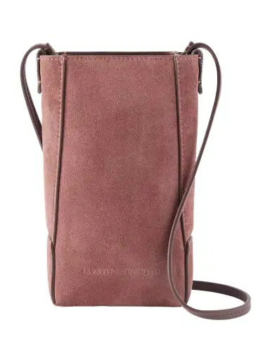Brunello Cucinelli Embellished Leather-trimmed Suede Pouch | Thumbnail 1 Brunello Cucinelli Embellished Leather-trimmed Suede Pouch | Thumbnail 1
