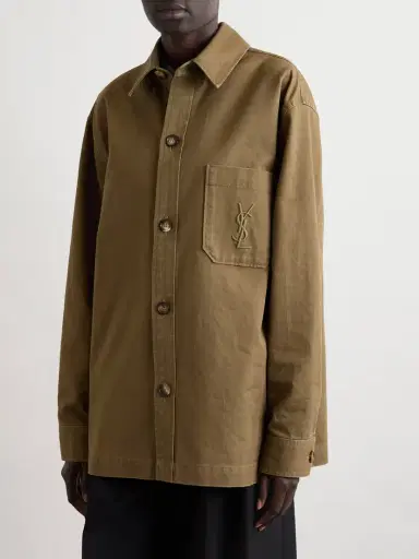 Saint Laurent Embroidered Cotton And Linen-blend Gabardine Shirt | Thumbnail 3 Saint Laurent Embroidered Cotton And Linen-blend Gabardine Shirt | Thumbnail 3
