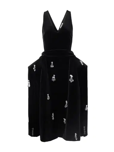 JW Anderson Embellished Padded Cotton-velvet Midi Dress | Thumbnail 1 JW Anderson Embellished Padded Cotton-velvet Midi Dress | Thumbnail 1
