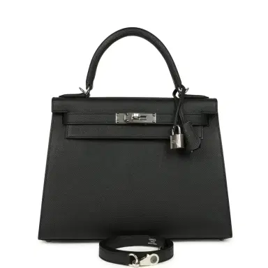 HERMÈS Hermes Kelly Sellier 28 Black Epsom Palladium Hardware | Thumbnail 1 HERMÈS Hermes Kelly Sellier 28 Black Epsom Palladium Hardware | Thumbnail 1