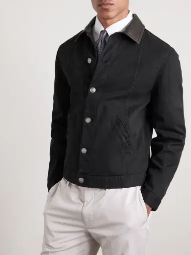 Brunello Cucinelli Leather-Trimmed Denim Jacket - Men | Thumbnail 3 Brunello Cucinelli Leather-Trimmed Denim Jacket - Men | Thumbnail 3