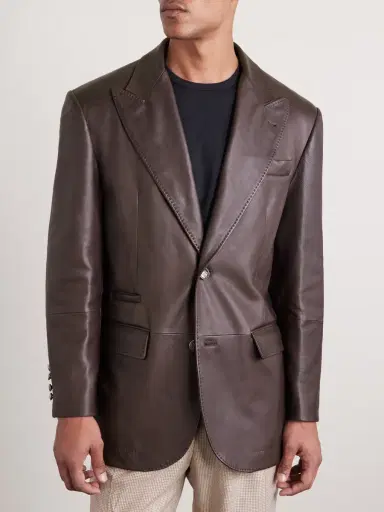 Brunello Cucinelli Full-Grain Leather Blazer - Men | Thumbnail 3 Brunello Cucinelli Full-Grain Leather Blazer - Men | Thumbnail 3