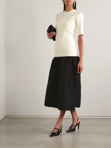 TOTEME Twinflower Gathered Ribbed-knit And Wool And Silk-blend Crepe Midi Dress | Thumbnail 2 TOTEME Twinflower Gathered Ribbed-knit And Wool And Silk-blend Crepe Midi Dress | Thumbnail 2