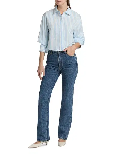 Simkhai Women's Renata Striped Cotton Crop Shirt - Hydrangea Blue Stripe | Thumbnail 2 Simkhai Women's Renata Striped Cotton Crop Shirt - Hydrangea Blue Stripe | Thumbnail 2