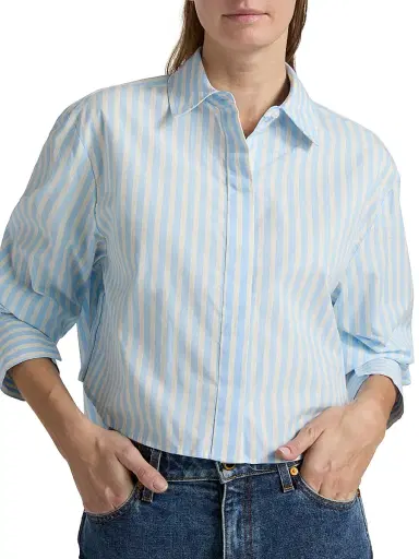 Simkhai Women's Renata Striped Cotton Crop Shirt - Hydrangea Blue Stripe | Thumbnail 6 Simkhai Women's Renata Striped Cotton Crop Shirt - Hydrangea Blue Stripe | Thumbnail 6