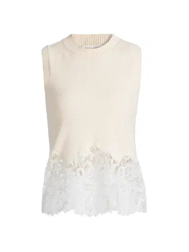 Ramy Brook Women's Nerissa Lace & Wool-Cashmere Sweater - Winter White Combo | Thumbnail 1 Ramy Brook Women's Nerissa Lace & Wool-Cashmere Sweater - Winter White Combo | Thumbnail 1