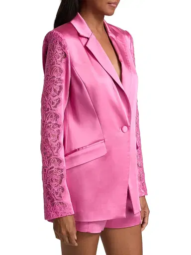 Ramy Brook Women's Foxi Sheer Lace-Embellished Satin Blazer - Pink Garnet | Thumbnail 4 Ramy Brook Women's Foxi Sheer Lace-Embellished Satin Blazer - Pink Garnet | Thumbnail 4