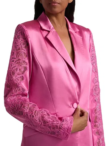 Ramy Brook Women's Foxi Sheer Lace-Embellished Satin Blazer - Pink Garnet | Thumbnail 6 Ramy Brook Women's Foxi Sheer Lace-Embellished Satin Blazer - Pink Garnet | Thumbnail 6