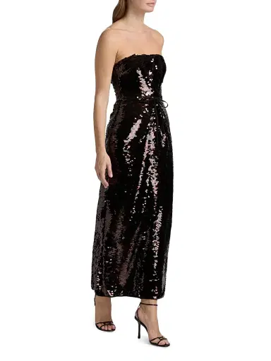 Staud Women's Cece Sequined Strapless Sheath Cocktail Dress - Espresso Black | Thumbnail 2 Staud Women's Cece Sequined Strapless Sheath Cocktail Dress - Espresso Black | Thumbnail 2