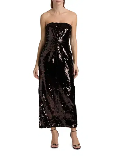 Staud Women's Cece Sequined Strapless Sheath Cocktail Dress - Espresso Black | Thumbnail 3 Staud Women's Cece Sequined Strapless Sheath Cocktail Dress - Espresso Black | Thumbnail 3