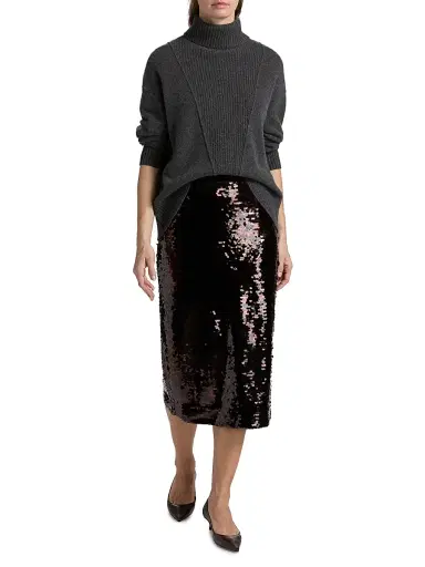 Staud Women's Ciara Sequined Pencil Skirt - Espresso Black | Thumbnail 2 Staud Women's Ciara Sequined Pencil Skirt - Espresso Black | Thumbnail 2