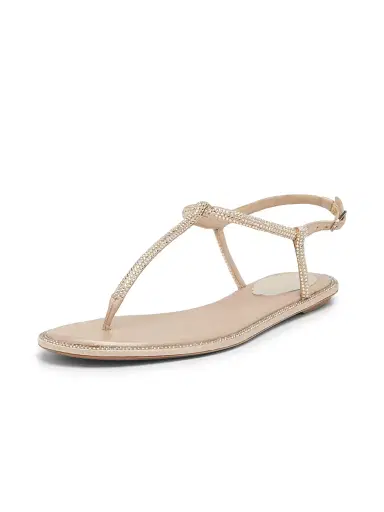 René Caovilla Women's Diana Crystal-Strap Silk Flat Sandals - Beige Satin Shadow | Thumbnail 2 René Caovilla Women's Diana Crystal-Strap Silk Flat Sandals - Beige Satin Shadow | Thumbnail 2