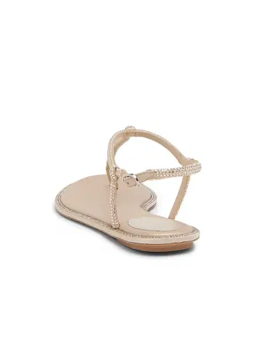 René Caovilla Women's Diana Crystal-Strap Silk Flat Sandals - Beige Satin Shadow | Thumbnail 3 René Caovilla Women's Diana Crystal-Strap Silk Flat Sandals - Beige Satin Shadow | Thumbnail 3