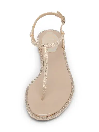 René Caovilla Women's Diana Crystal-Strap Silk Flat Sandals - Beige Satin Shadow | Thumbnail 4 René Caovilla Women's Diana Crystal-Strap Silk Flat Sandals - Beige Satin Shadow | Thumbnail 4