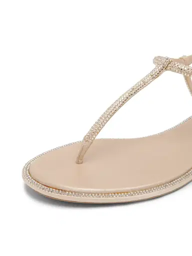 René Caovilla Women's Diana Crystal-Strap Silk Flat Sandals - Beige Satin Shadow | Thumbnail 5 René Caovilla Women's Diana Crystal-Strap Silk Flat Sandals - Beige Satin Shadow | Thumbnail 5