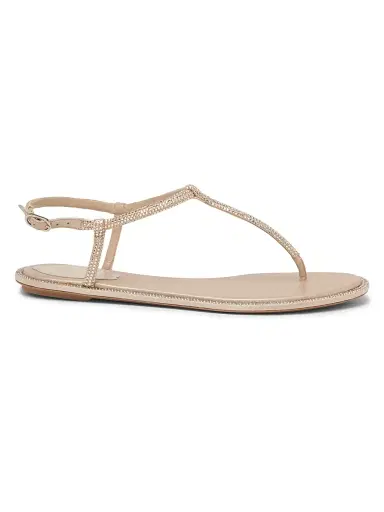 René Caovilla Women's Diana Crystal-Strap Silk Flat Sandals - Beige Satin Shadow | Thumbnail 1 René Caovilla Women's Diana Crystal-Strap Silk Flat Sandals - Beige Satin Shadow | Thumbnail 1