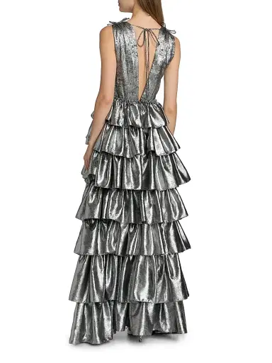 AKNVAS Women's Henriette Metallic Ruffled Tiered Sleeveless Gown - Gunmetal | Thumbnail 5 AKNVAS Women's Henriette Metallic Ruffled Tiered Sleeveless Gown - Gunmetal | Thumbnail 5