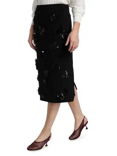 Proenza Schouler Women's Moira Sequin Fringe-Appliqué Crepe Midi-Skirt - Black - Size 4 | Thumbnail 4 Proenza Schouler Women's Moira Sequin Fringe-Appliqué Crepe Midi-Skirt - Black - Size 4 | Thumbnail 4