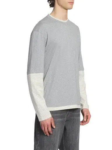 Officine Générale Men's Bosco Layered Striped Cotton Shirt - Light Heather Grey White | Thumbnail 4 Officine Générale Men's Bosco Layered Striped Cotton Shirt - Light Heather Grey White | Thumbnail 4